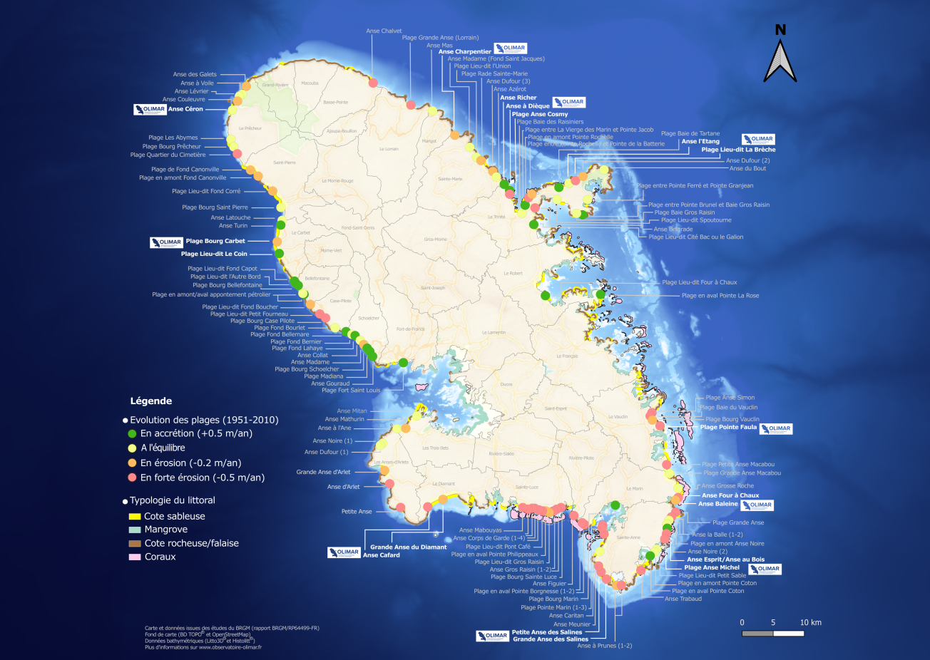 Evolution des plages sur les 70 dernières années.
Rapport RP-64499-FR
 Carte Olimar