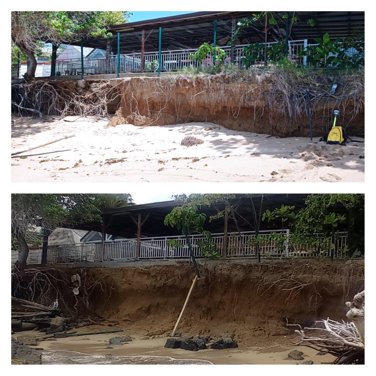 En quelques années seulement, la quasi totalité du stock sédimentaire a disparu sur le secteur est de la plage.
© BRGM
Before/After secteur est