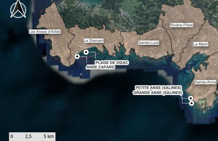 Sites suivis de la façade Sud-Caraïbe © BRGM Façade Sud-Caraïbe